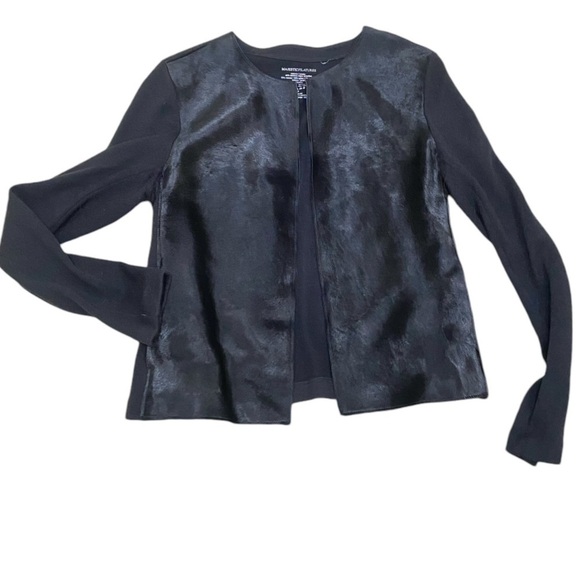 Majestic filatures black open front jacket knit leather fur & knit size small - Picture 2 of 9
